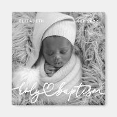 Aimant Saint-Baptême Moderne Élégant Coeur Chic Photo béb (Devant)