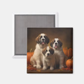 Aimant Saint Bernard Puppy Automne Citrouille (Recto/Verso)