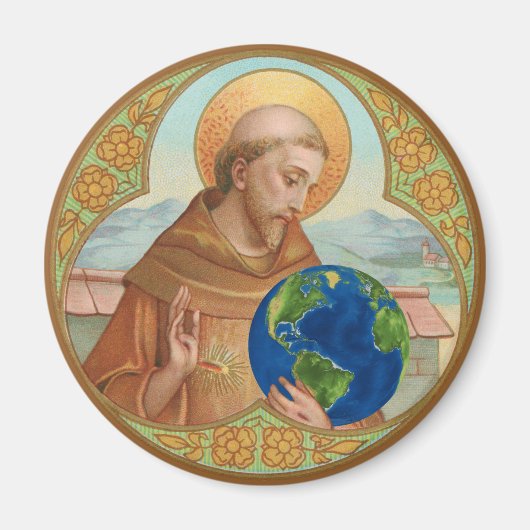 Aimant Saint François d'Assise tenant la Terre Bouton (Devant)