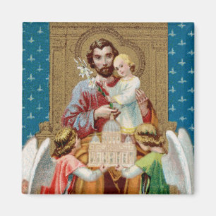 Aimant Saint Joseph intronisé recevant une maquette du Va