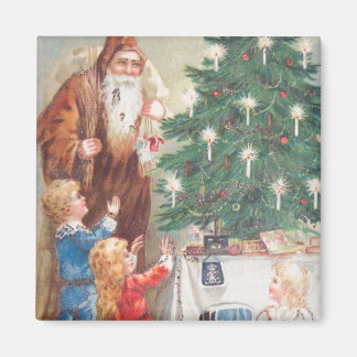 Aimant Saint Nicolas en Brown avec enfants Vintage