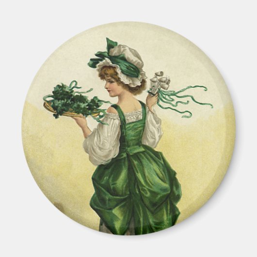 Aimant Saint-Patrick vintage, femme trèfles verts (Devant)