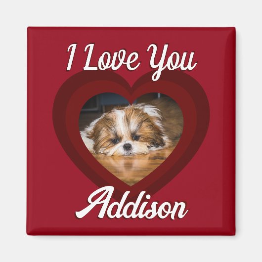 Aimant Saint-Valentin amour de chien de coeur Nom photo p (Devant)