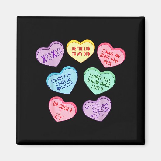 Aimant Saint-Valentin Cardiologue Cœurs Bonbons Tech Ekg (Devant)