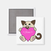 Aimant Saint Valentin Chat de Siamese avec Coeur Rose (Recto/Verso)