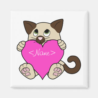 Aimant Saint Valentin Chat de Siamese avec Coeur Rose
