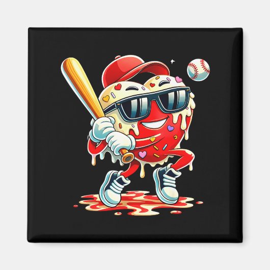 Aimant Saint-Valentin Cœur Baseball Drip Glace Garçons (Devant)