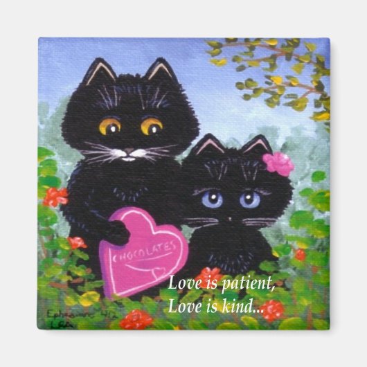 Aimant Saint Valentin Coeurs de Chat Noir Créationarts (Devant)