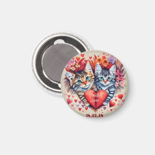 Aimant Saint-Valentin de chats (Recto/Verso)