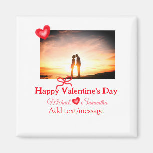 Aimant Saint-Valentin nœud rouge ajoutez photo nom cœur a