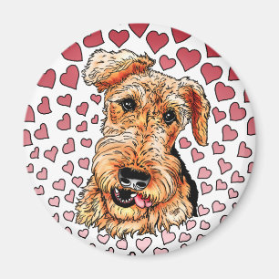 Aimant Saint-Valentin rose de coeurs d'Airedale Terrier