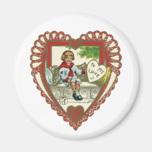 Aimant Saint-Valentin victorien vintage, garçon dans un c