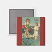 Aimant Saint-Valentin vintage, Anges pêchant des cœurs (Recto/Verso)