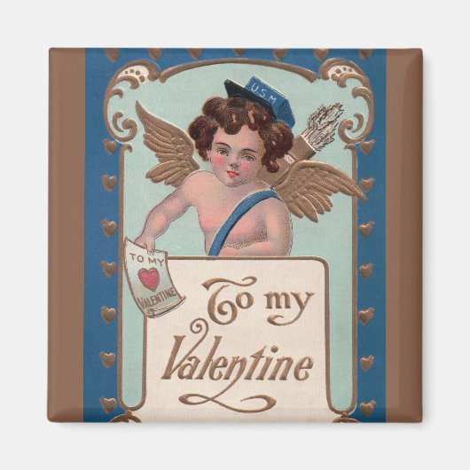 Aimant Saint Valentin vintage, Cherub avec lettres d'amou (Devant)