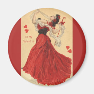 Aimant Saint Valentin vintage, Dancing Lady Red Hearts
