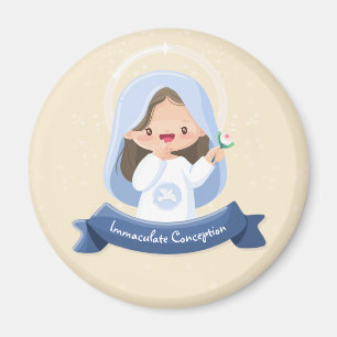 Aimant Sainte Vierge Kawaii souriante avec Fleur – Beige