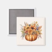 Aimant Saison d'automne- Citrouille avec Fleurs- (Recto/Verso)