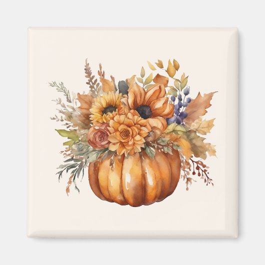 Aimant Saison d'automne- Citrouille avec Fleurs- (Devant)
