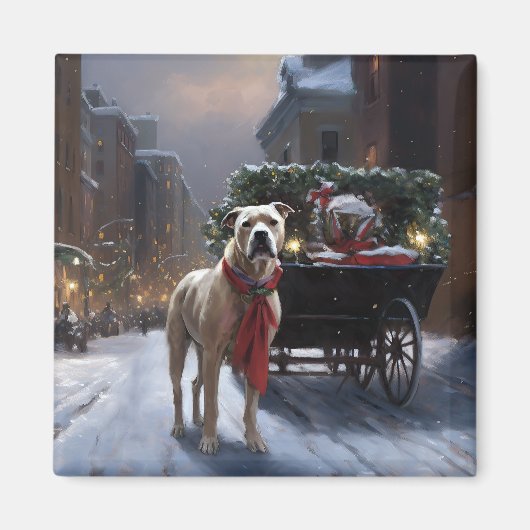 Aimant Saison de Noël du American Staffordshire (Devant)
