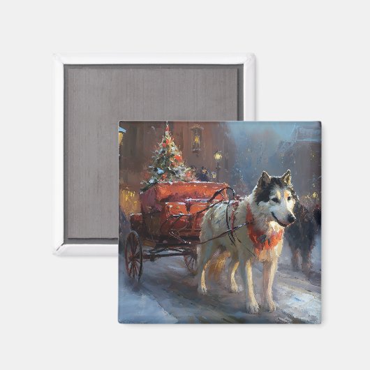 Aimant Saison de Noël du Malamute de l'Alaska (Recto/Verso)