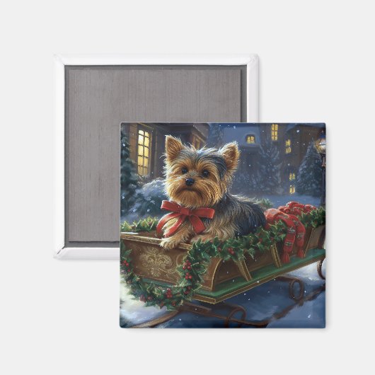 Aimant Saison de Noël du Yorkshire Terrier (Recto/Verso)