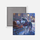 Aimant Saison de Noël Sibérienne Husky (Recto/Verso)