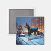Aimant Saison Festive de Noël Doberman (Recto/Verso)
