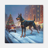 Aimant Saison Festive de Noël Doberman (Devant)