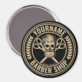 Aimant Salon de coiffure personnalisé Skull Rockabilly (Recto/Verso)