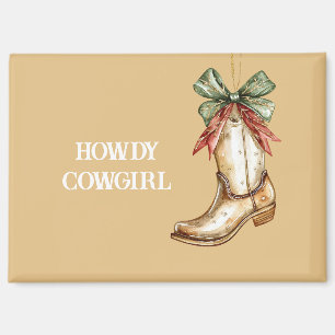 Aimant Salut Botte de Cowgirl Rouge Vert Ruban