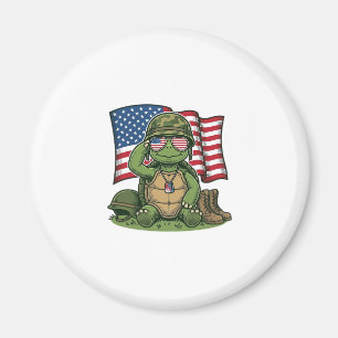 Aimant Salut de tortue patriotique Vector Design_1