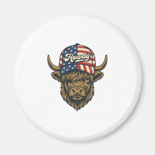Aimant Salut Vache Highland Patriotique Design Western Vi
