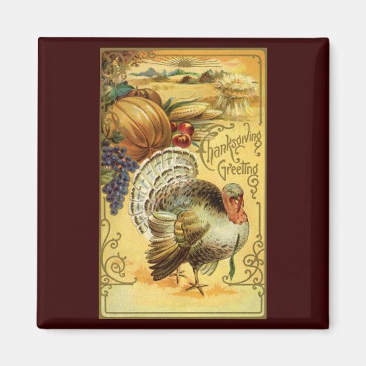 Aimant Salutation vintage de thanksgiving avec la Turquie (Devant)