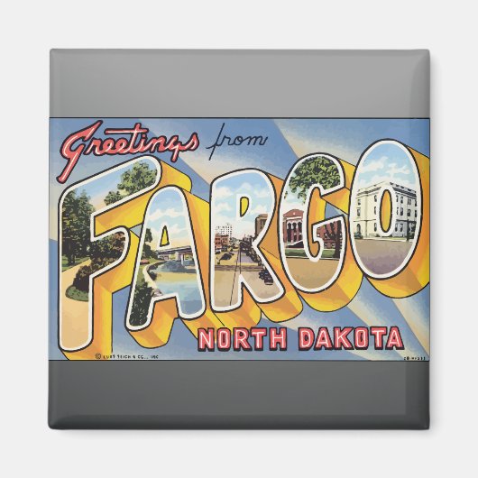 Aimant Salutations De Fargo North Dakota, Vintage (Devant)