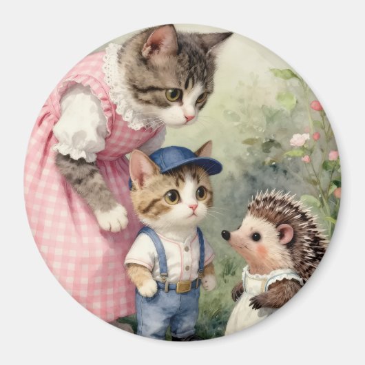 Aimant Salutations du premier jour - Chat et hérisson (Devant)
