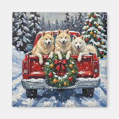 Aimant Samoyed Christmas Red Truck Holiday (Devant)