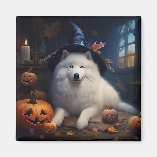 Aimant Samoyèdes Citrouilles Halloween Épouvantable (Devant)