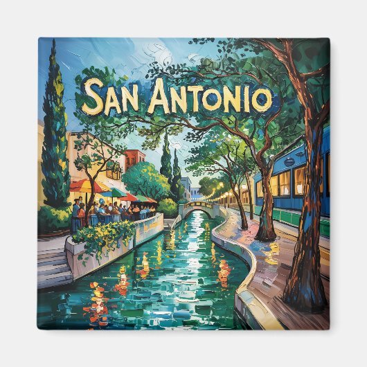 Aimant San Antonio Texas River Walk Van Gogh Vibrant City (Devant)