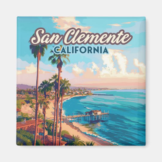Aimant San Clemente California Beach Orange County Retro (Devant)