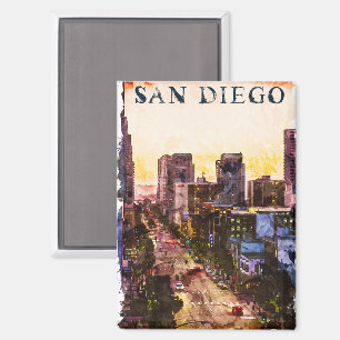 Aimant San Diego California Watercolor Sunset View