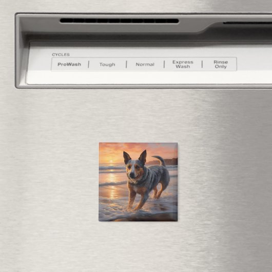 Aimant Sandy Paws Australian Cattle Dog on Beach Sunset (In Situ (Lave-vaisselle))