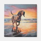 Aimant Sandy Paws Bloodhound Dog on Beach Sunset (Devant)
