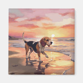 Aimant Sandy Paws Chien Beagle sur le coucher du soleil d (Devant)
