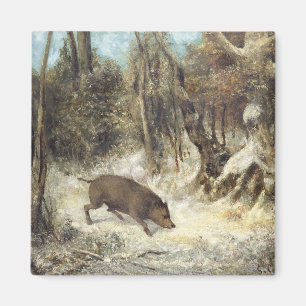 Aimant Sanglier dans la neige, signée comme Courbet