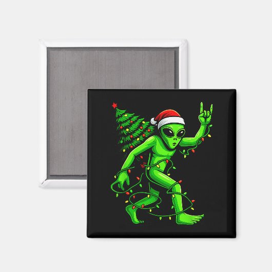 Aimant Santa Alien Christmas Tree Xmas Lights Funny Ufo (Recto/Verso)
