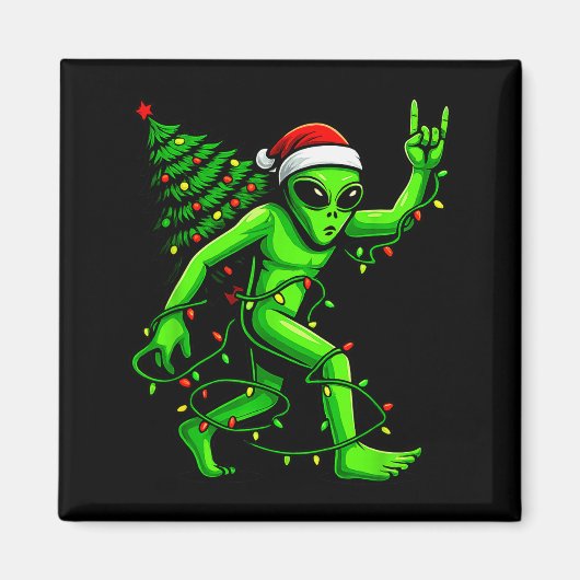 Aimant Santa Alien Christmas Tree Xmas Lights Funny Ufo (Devant)