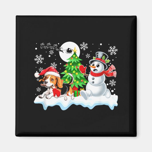 Aimant Santa Beagle Snowman Running Friends Christmas Own (Devant)