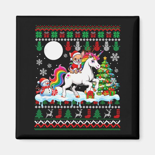 Aimant Santa Chihuahua Riding Unicorn Sweater Christmas O (Devant)