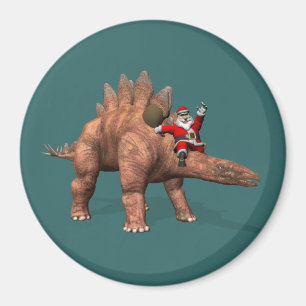 Aimant Santa Claus À cheval Sur Stegosaurus