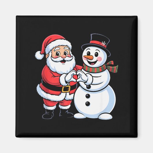 Aimant Santa Claus And Snowman Heart Hand Sign Christmas (Devant)